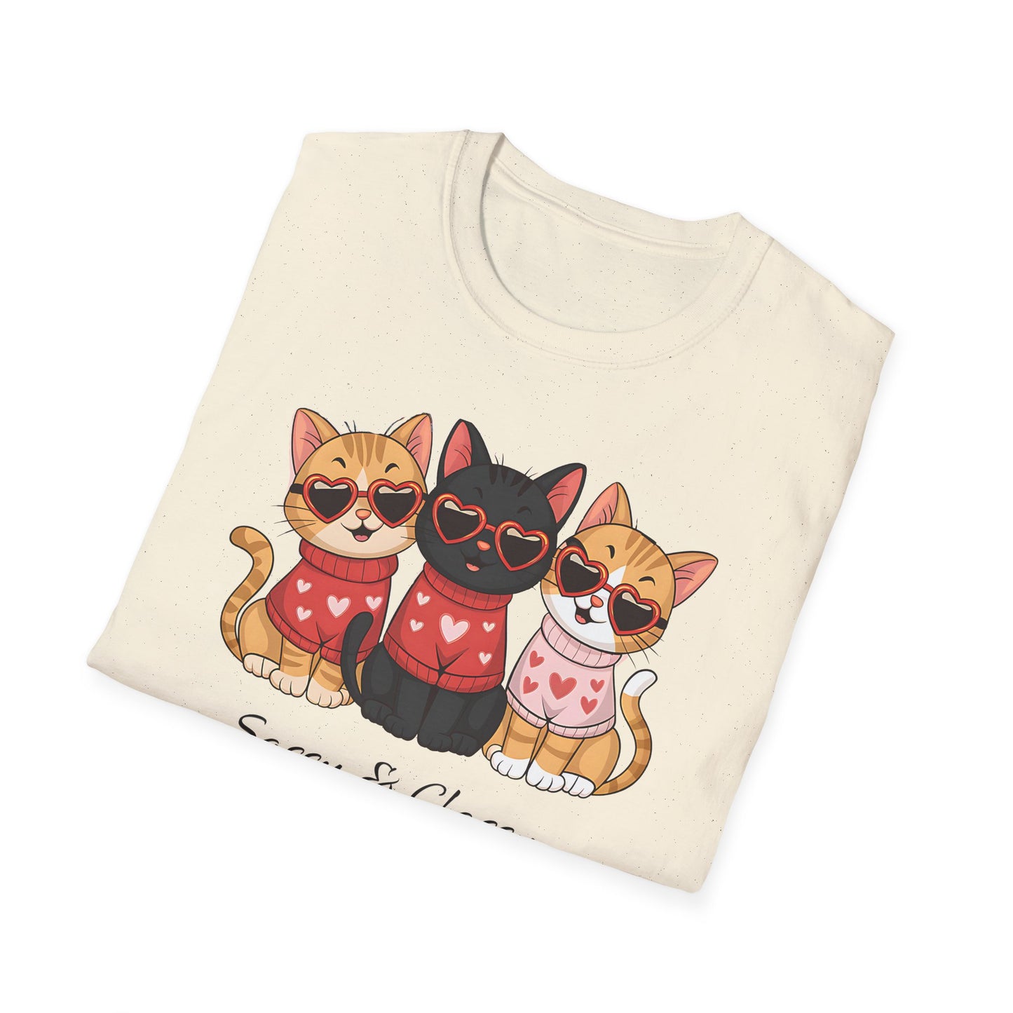 Sassy & Classy Cat Lover T-Shirt – Cute 3 Cats with Love Sunglasses Design