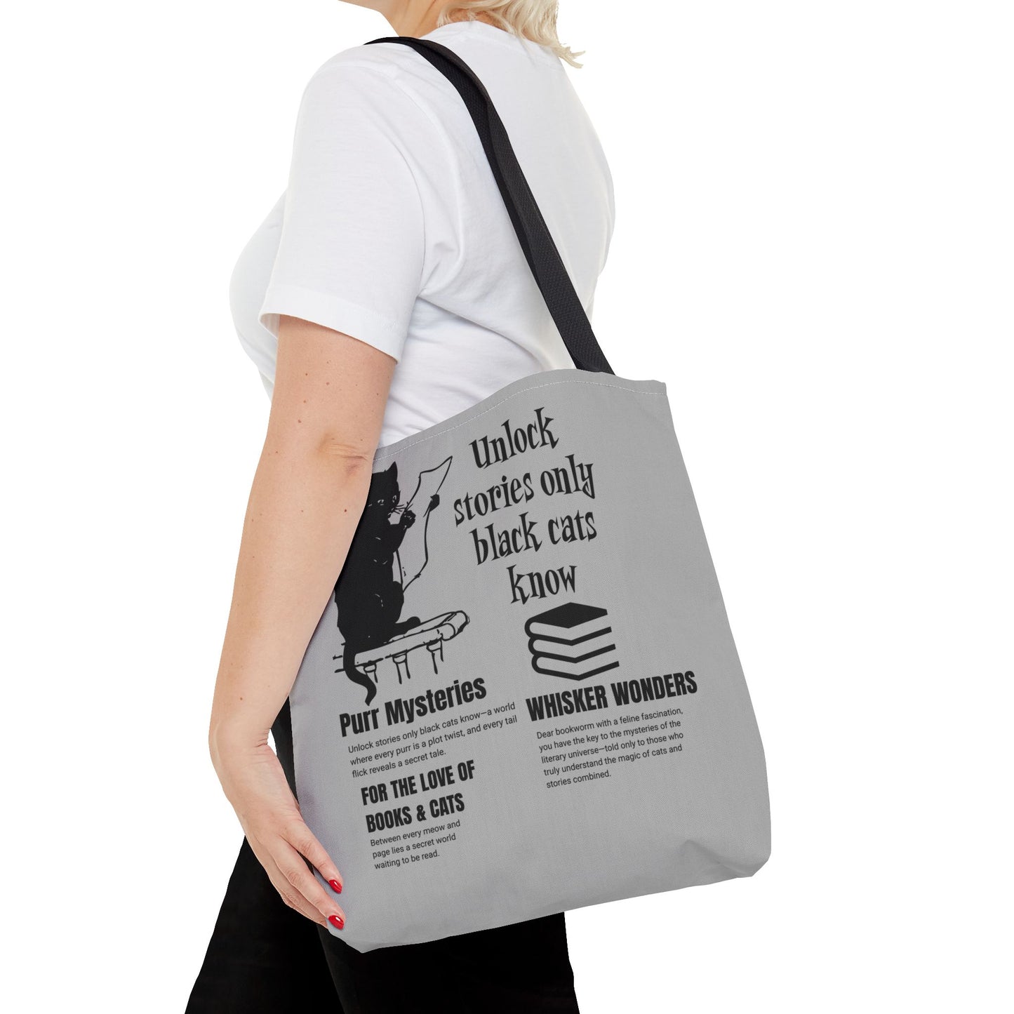 Black Cat & Books Tote Bag – Whimsical Style for Cat and Book Lovers