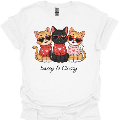 Sassy & Classy Cat Lover T-Shirt – Cute 3 Cats with Love Sunglasses Design