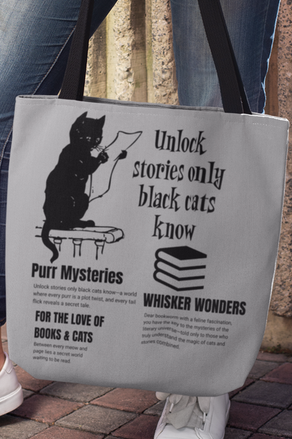 Black Cat & Books Tote Bag – Whimsical Style for Cat and Book Lovers