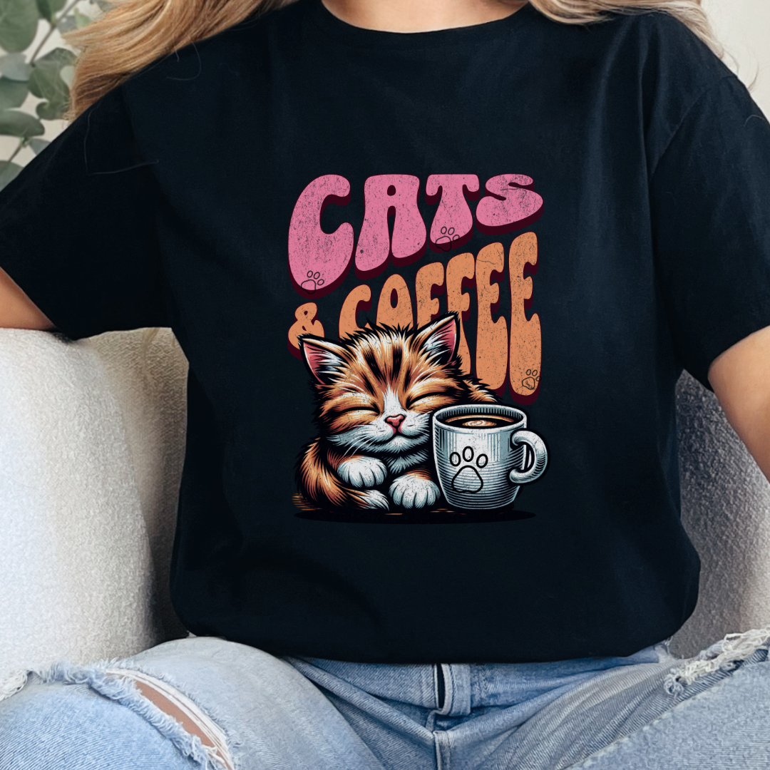 Cats & Coffee T-Shirt – Cozy Unisex Tee for Cat Lovers & Coffee Enthusiasts