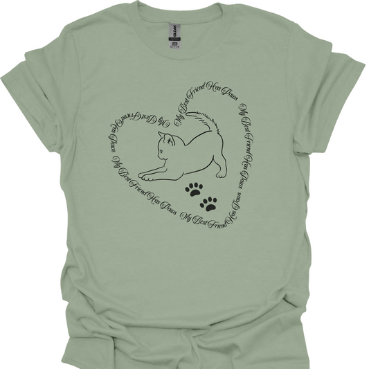 My Best Friend Has Paws T-Shirt – Heart-Shaped Text with Playful Cat Design