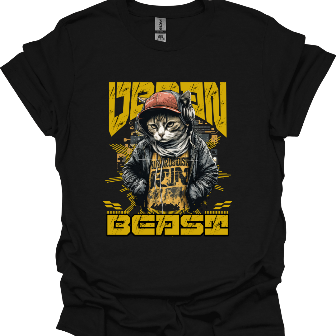 Cat Lover Tee - Urban Beast, Street Style Feline Design, Unisex T-Shirt