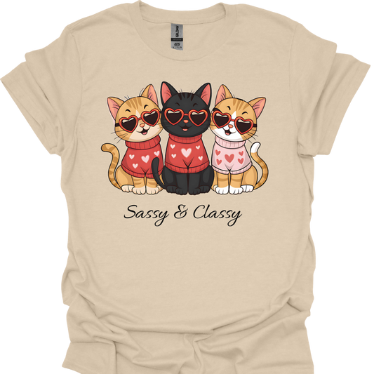 Sassy & Classy Cat Lover T-Shirt – Cute 3 Cats with Love Sunglasses Design