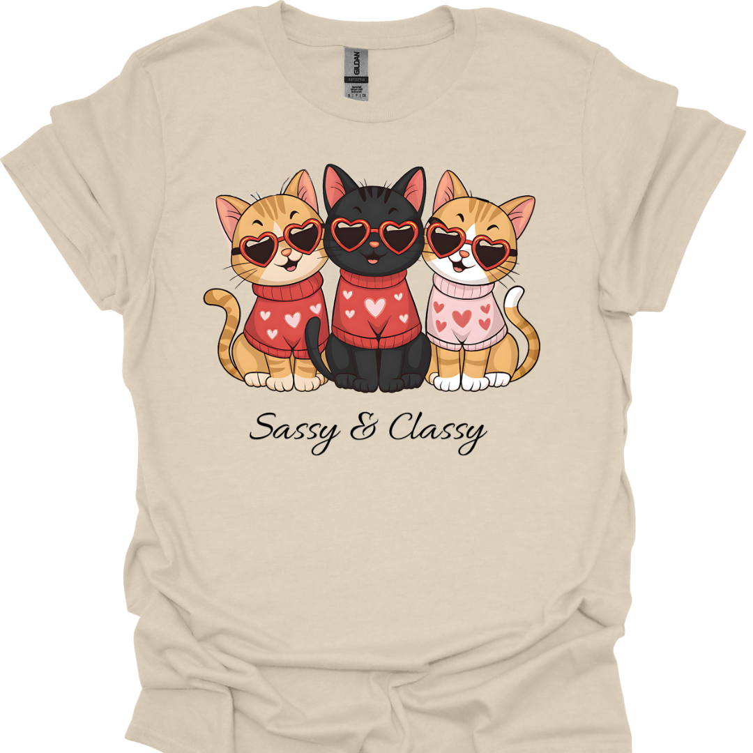 Sassy & Classy Cat Lover T-Shirt – Cute 3 Cats with Love Sunglasses Design