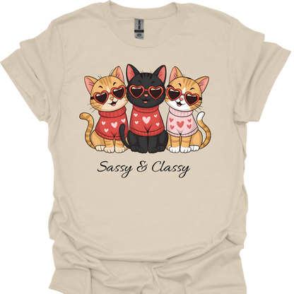 Sassy & Classy Cat Lover T-Shirt – Cute 3 Cats with Love Sunglasses Design